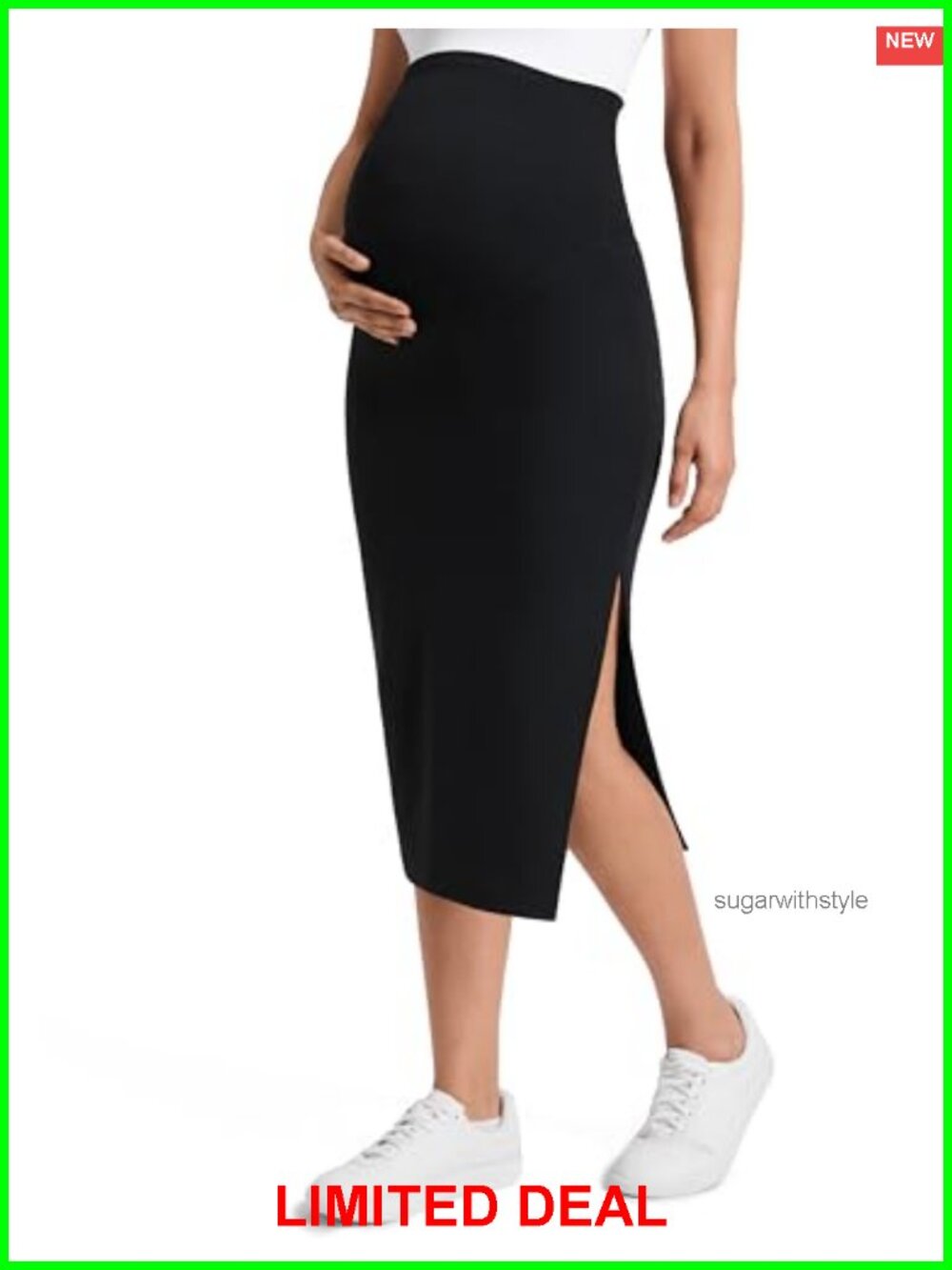 Maternity Butterluxe Side Split Midi Pencil Skirt High Waist Stretch